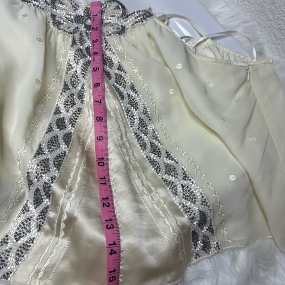5/48 SILK VELVET STRAP CRISS CROSS BEADED EVENING BLOUSE NWT - Picture 13 of 16